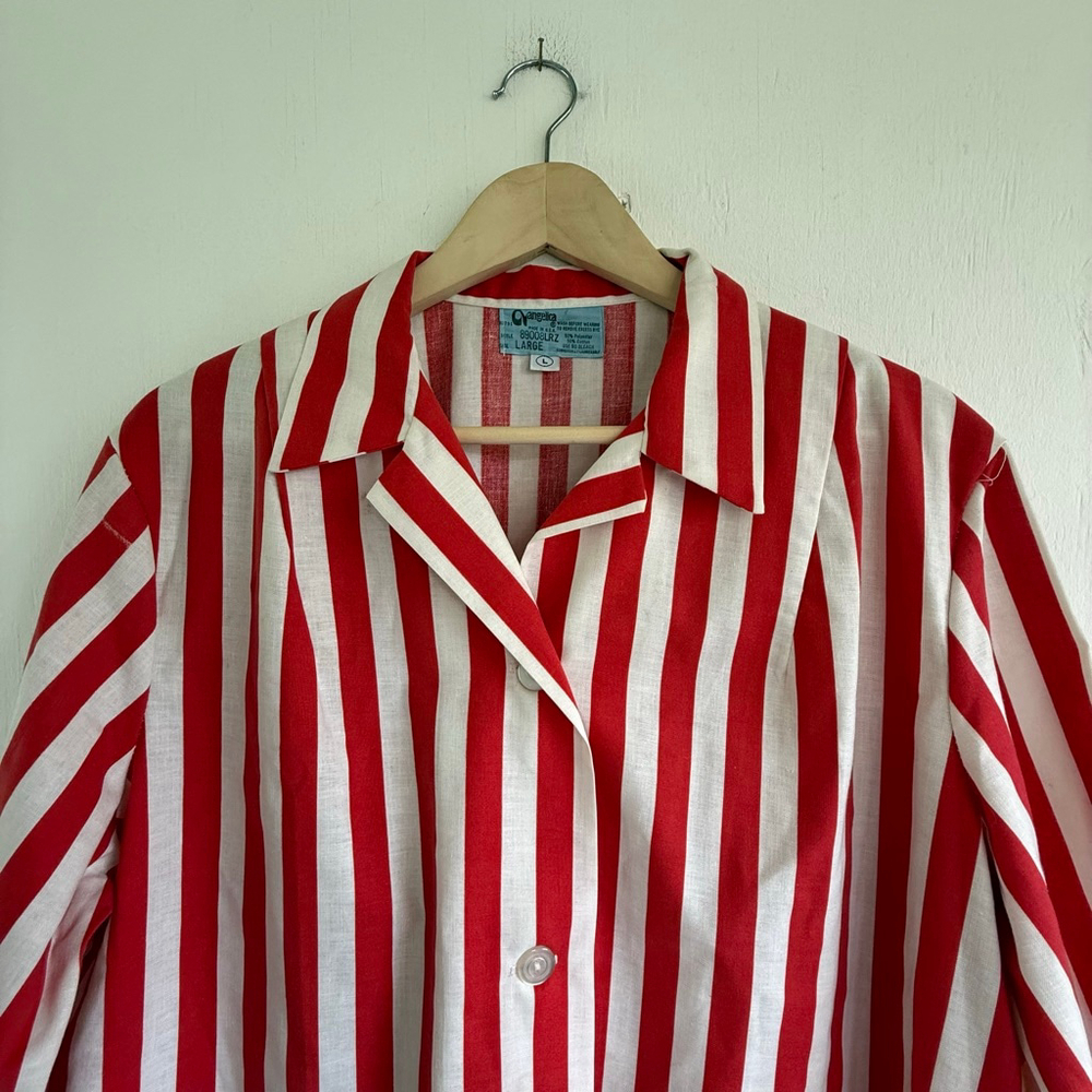 Vintage 70s Red & White Striped Candy Striper Carnival Jacket Smock - Size Large - Picture 3 of 10